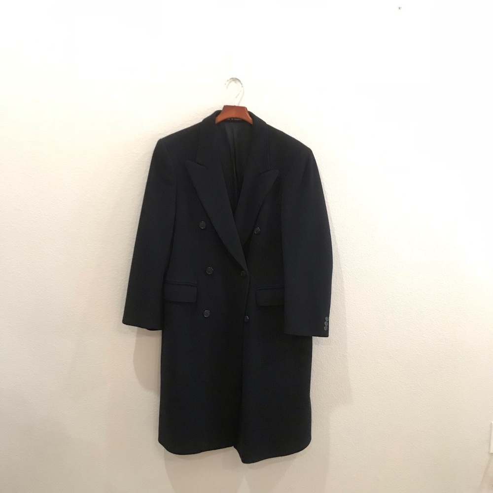 Long navy wool coat double breasted size 12/14 - Picture 2 of 8